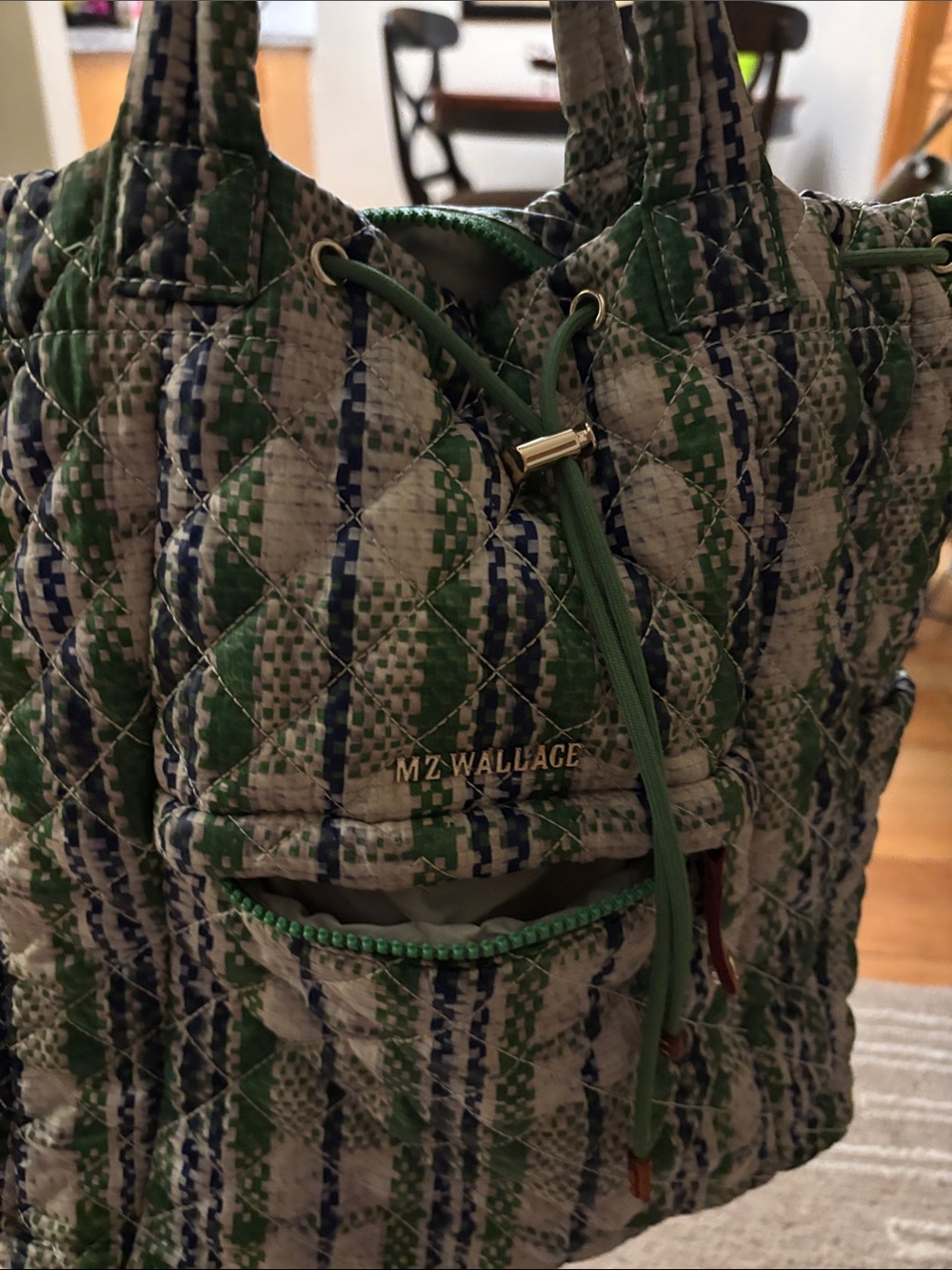 MZ Wallace Blue, Green & White Quilted Tote-Style Backpack - Picture 6 of 6